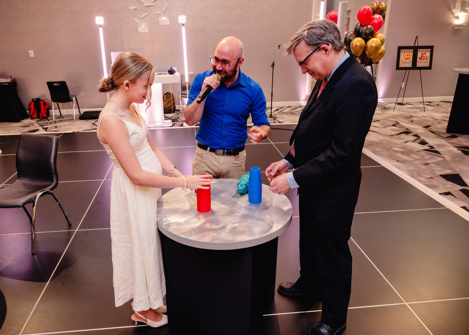 DJ Danny hosting a cup stacking game at a bat mitzvah